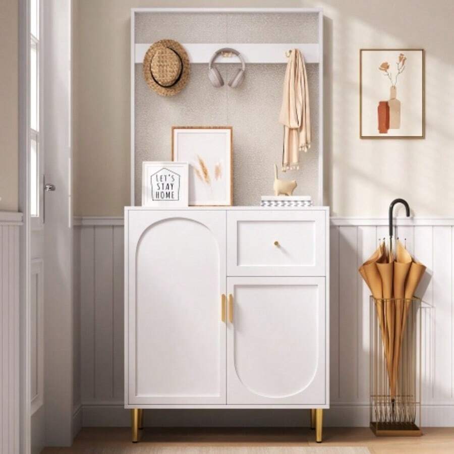 Garderoben-Set, Kompaktgarderoben,Flurgarderobe,Dielenschrank Wandschrank Regal Diele & Flur Kleiderschrank Paneelen Schuhschrank, - White - View 1