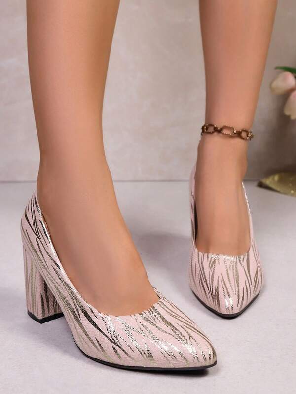 أحذية كعب عالي سميك عصرية للفتيات، أحذية جلدية وردية جذابة للارتداء اليومي