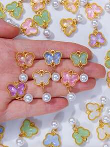 50/30/10/5pcs Gold Tone Alloy Butterfly Pendant, Elegant Green Glass Pendant With Pearl Decor, Suitable For Necklaces, Bracelets, Earrings And Craft Decorations, Beautiful Gift Idea, Jewelry Making Supplies - Butterfly - View 34