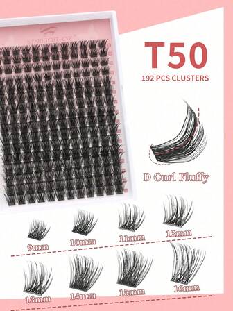 192pcs 3D Effect DIY Handmade False Eyelashes, Thick D Curl, Soft & Thick 40W Customized Eyelash Extension, Ultra-Light, 9-16mm Mixed Length, 0.07mm D Curl, 16 Rows/192, Imitation Mink Fur, Single Cluster Design, Suitable For Daily Wear, Gatherings, Various Occasions, W02 Thick Clustered False Eyelashes
