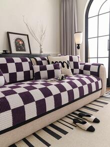 1pc Checkerboard Fleece Anti-Slip Sofa Cushion - Pet Friendly, Soft & Skin-Friendly, Easy To Clean, Suitable For Home, Bedroom, Living Room, Office