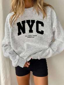 Plus Size Women's NYC Letter Sports Club Text Pattern Graphic Hoodie | Loose Casual Fall & Winter Sweatshirt |Hoodies Plus Size Women,Plus Size Women Clothes,Winter Clothes Women,Sweatshirts For Women,Thanksgiving Outfit Women Plus Size,Plus Size Christmas Outfits For Women,Maija Curve,Jumpers For Women,Winter Clothes Women Curve,Plus Size Winter Clothes,Hauture,Curve Christmas,Holiday Outfits Curve,Curve Co Ord Set,Curve Knitwear