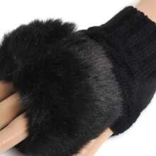 1 件仿兔毛针织露指手套，秋冬保暖 - 彩色 - 查看 6