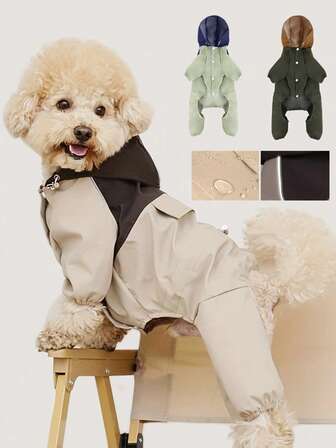 Pet Raincoat: Waterproof & Dustproof, All-Weather (Sunny/Rainy) Four-Legged Workwear For Small & Medium Dogs - Color-Block Two-Tone Design Windproof Rain Jacket, TPU Waterproof & Breathable Material, Neck Opening For Harness/Collar Leash, Easy-On/Off Snap Buttons, Elastic Cuffs & Crotch