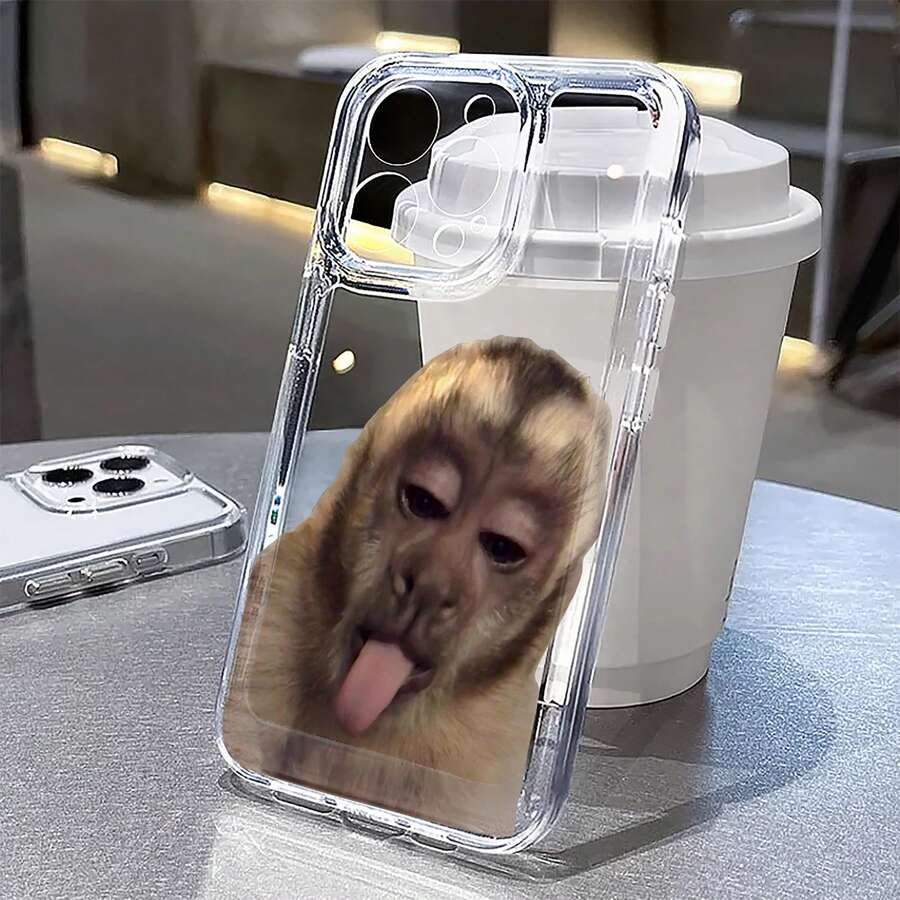 Funda para teléfono con diseño de Cara de Mono Divertido, compatible con iPhone 16, 15, 14 Pro Max, 13, 12, 11, XR y XS Plus. Fabricada en silicona TPU, ofrece protección contra golpes y caídas, además de una excelente sensación al tacto. Es el regalo ideal para familiares, amigos y seres queridos. - transparente - Ver 1