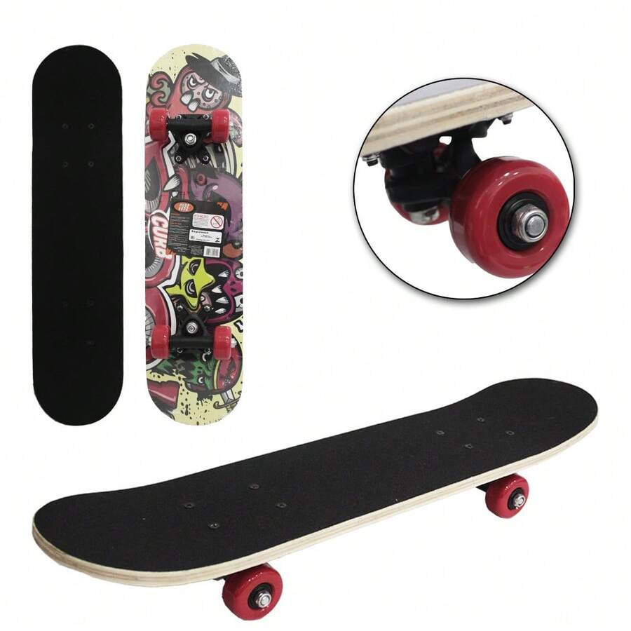 SKATEBOARD WITH WOODEN SHAPE, SANDPAPER + NYLON TRUCK AND PVC WHEEL MONSTERS 59X14.5CM - Nhiều màu - Xem 1
