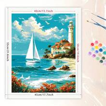 1pc Adult DIY Digital Oil Painting Kit - Sailboat, Seaside Villa And Lighthouse Scenery, Suitable For Beginners, Great For Stress Relief, Paint By Numbers, Handcraft Filling Numbers, No Painting Experience Required - Multicolor - View 7