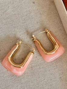 6-1 对优雅复古 U 形环状耳环，金色饰面和树脂镶嵌 - 时尚女性日常配饰，完美礼物 - 彩色 - 查看 17