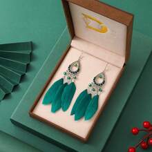 4 Pair/ Set Multi Color Long Tassel Style Feather Shaped Women's Earrings, Bohemian  Women's Earrings, Fashionable Daily Wear Jewelry Accessorie - 4對 - 查看 8