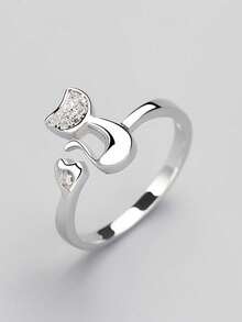 1pc Cute Cat Kitten Open Ring Plated Jewelry For Women Girls Teen
