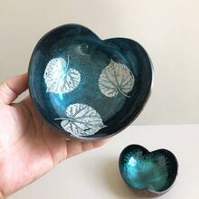 1 pieza Artesanía de cáscara de coco hecha a mano, bandeja de exhibición de joyería, bandeja organizadora para sala de estar/escritorio, bandeja con forma de corazón, bandeja de plantas de cáscara de coco natural