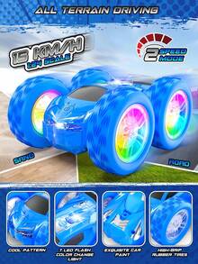 4WD Remote Control Car, 2.4Ghz RC Stunt Car With 360° Flip & Rotation, LED Lights, Rechargeable Off-Road Vehicle Toy, Outdoor/Indoor Gift For Boys Girls Aged 3-12 Years Old, Christmas/Halloween/Birthday - Blue - View 4