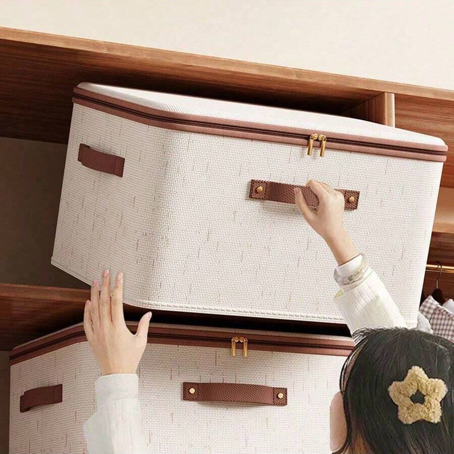 1 Stück Reißverschluss Aufbewahrungsbox für Zuhause & Schlafzimmer, saisonale Kleidungsaufbewahrungsbox mit Deckel, Unterwäsche-Socken-Organizer-Box, platzsparende Kleiderschrank-Organizer für Regale und Unterbettaufbewahrung, faltbare leichte Box mit sicherem Reißverschluss, stapelbare aufgeräumte Schubladenalternative für kleine Wohnungen, Studentenwohnheime, Kinderzimmer und Gästezimmer, ideal als Weihnachtsgeschenkverpackung, Wäscheschrank-Auffrischung, Reiseorganisation, Saisonwechsel vom Frühling zum Winter - Beige - Übersicht 1