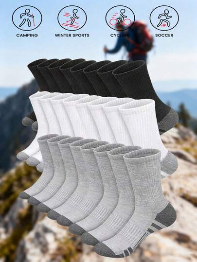 3 Pairs Men's Striped Sports Socks - Solid Color Design, Fashionable And Versatile, Suitable For Indoor And Outdoor, Sports Style