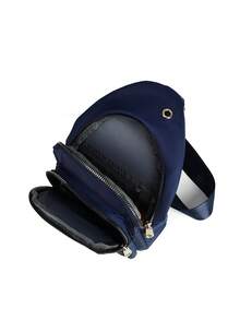 1 件尼龙纯色时尚刺绣菱形图案女士胸包，多功能户外旅行可调节肩带斜挎包，适用于手机、化妆品、骑行、运动 - 黑色 - 查看 4