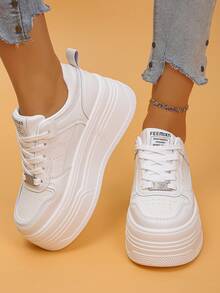 White Versatile Casual Women's Shoes, Fashionable Ladies' Platform Sneakers