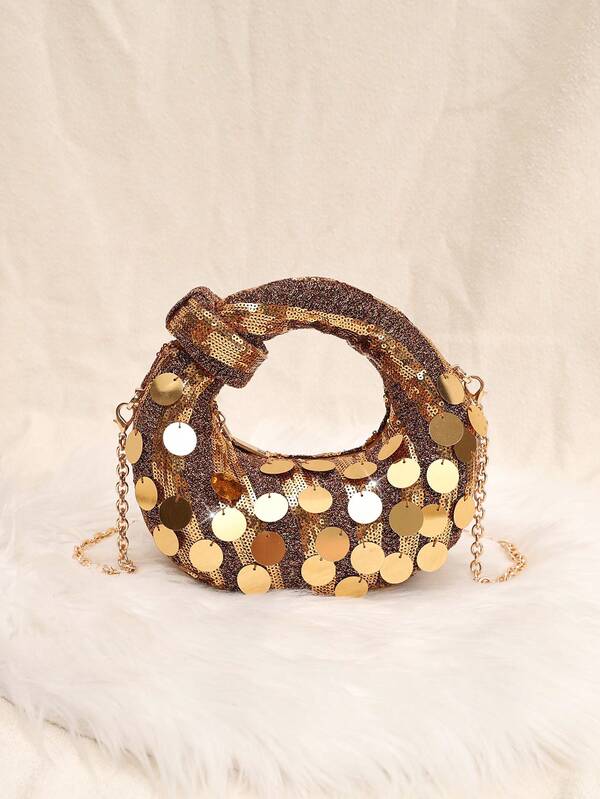 1pc Glittery Moon Shaped Clutch Bag, Elegant Party Purse, Beaded Handbag With Relaxed Style, Shiny Sequin Tote Bag, Glitter Bag, Small Evening Bag, Interesting Gift For Valentine's Day