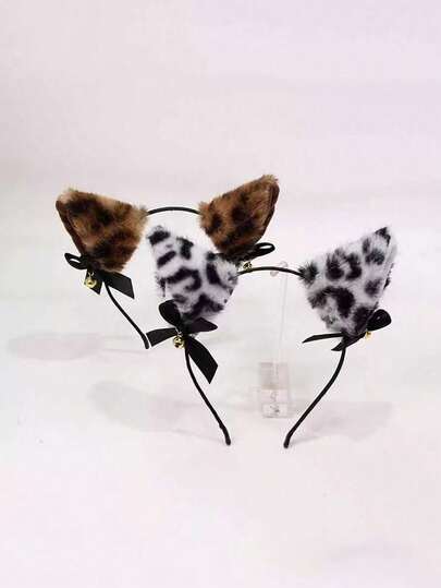 1件新款豹纹猫耳发箍，可爱毛绒COS狐狸耳朵发夹，性感女士发饰
