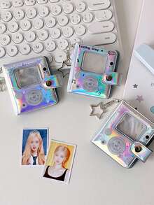 1 pièce Album photo Pentagramme de 2 pouces, album de collection de photos de passeport et d'autocollants, peut contenir 32 photos de 2 pouces, livré avec un porte-clés en forme d'étoile à accrocher sur un sac à dos, album pendentif brillant convenant aux fans