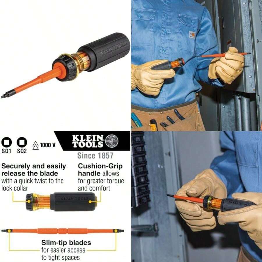 Klein Tools 32287 - Destornillador aislado, juego de destornilladores 2 en 1 con hoja giratoria, puntas cuadradas #1 y #2, cuchillas de doble extremo(#1 SQ + #2 SQ) - Tipo 1 - Ver 1