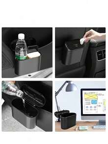 3 Pieces/ Set -1 Garbage Bin+2 Roll Garbage Bags, Car Side Door Hanging Storage Box,Mini Creative Car Garbage Bin/ Front And Rear Seat Accessories For Car Offices (Black) - Black - View 5