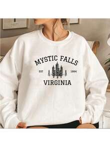 Mystic Falls Virginia Sweatshirt Vampire Fan Sweater Salvatore Brothers Hoodie Unisex Long Sleeve Sweatshirts Casual Pullovers - 白色 - 查看 2