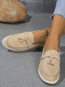 Winter Christmas Women Loafer Shoes Large Size Leisure Women's Shoes 2024 Spring And Autumn New European And American Foreign Trade Slip-On Lazy People Bean Shoes - Beige - View 5