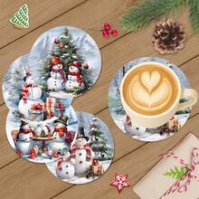 4 piezas/8 piezas Posavasos con tema navideño, almohadillas absorbentes con estampado navideño, tapetes para café, posavasos para cocina, mesa, habitación, decoración de bar, regalos navideños