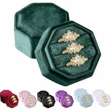 Velvet Ring Box Storage 3 Slots Jewelry Box Octagon Velvet Organize Ring Holder Box Proposal Engagement Ceremony Thanksgiving Valentine's Day - 綠色 - 查看 8