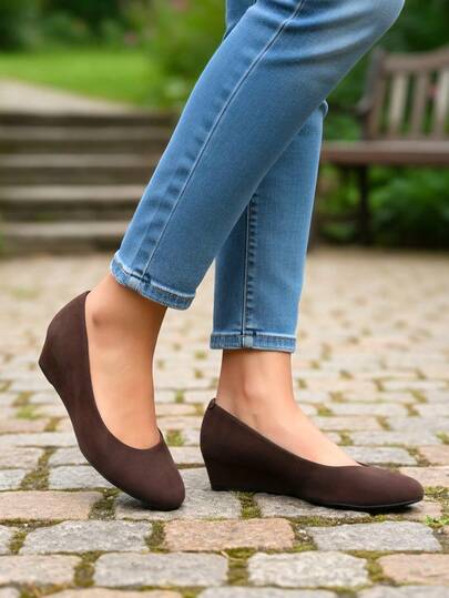 Effen kleur elegante comfortabele casual schoenen met sleehak, geschikt voor kantoor, bruiloft, feest en alle seizoenen