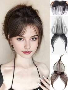 Handmade Invisible Hairline Bangs Hair Topper, Fluffy Natural Elegant Hairstyle Bangs Hair Clip, Covers White Hair, Claw Clips, Hair Accessories, Hair Extension, Hair Piece, Head Accessories - Multicolor - View 12