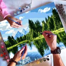 1pc Adult Digital Oil Painting Landscape, Mountain Lake Scenery DIY Oil Painting Kit, Minimalist & Elegant, Simple & Fun Adult Digital Oil Painting Holiday Gift, Homemade Oil Painting, Home Wall Decor - Multicolor - View 4
