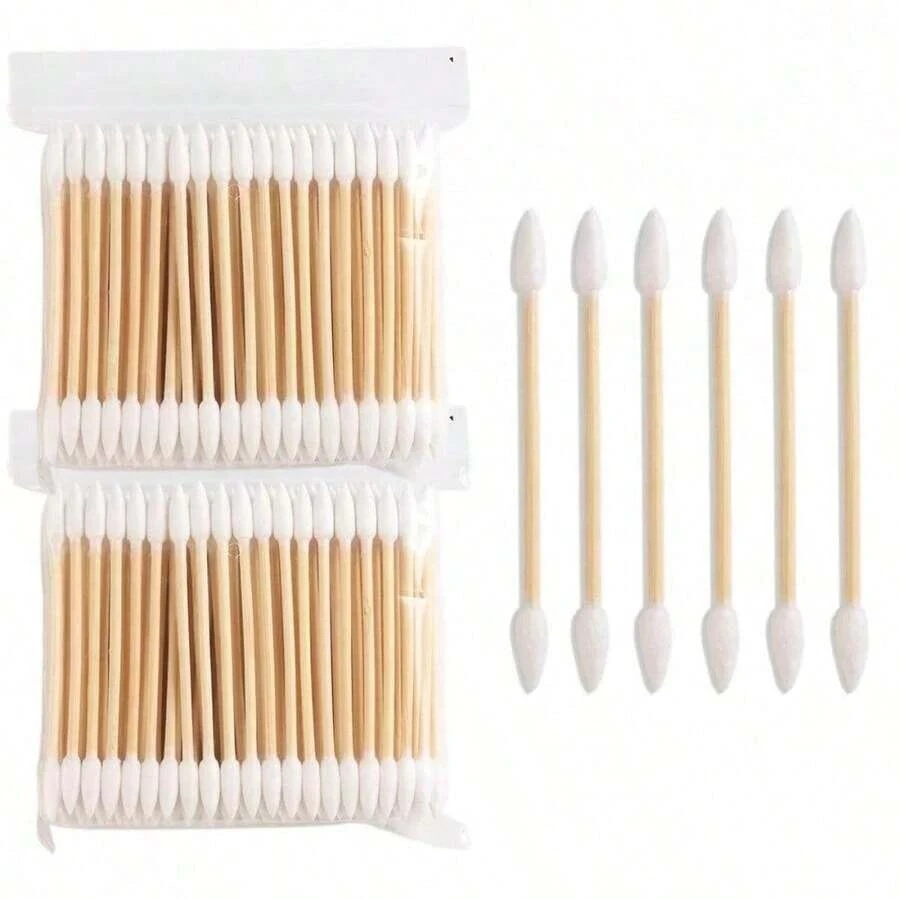 100 Pieces, Disposable Cleaning Cotton Swabs, Used For Cleaning Wounds, Removing Makeup And Cleaning, Double-Ended Cotton Swabs In Bags, Ear Cleaning Cotton Swabs, Makeup Removal And Cleaning Cotton Swabs, Disposable Sanitary Cotton Swabs, Boxed Or Bagged, Random - 白色 - 查看 1