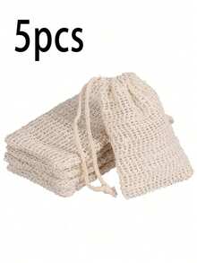 1/5 Stücke wiederverwendbare Seifenaufbewahrungstasche zum Peelen, Sisal Seifentasche mit Kordelzug, Seifenaufbewahrungstasche, geknotete Badeseifen-Tasche zum Aufschäumen und Trocknen, Körperpeeling, Rückenpeeling zum Entfernen von Schmutz und abgestorbener Haut, Körperreinigungsutensilien, Badezimmerbedarf, Badezimmerzubehör, Badezimmerdekoration für Zuhause