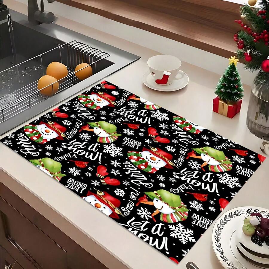 1 Stück Weihnachtsthema Untersetzer, Weihnachtsmuster saugfähige Abtropfmatte, Küchendekoration Kaffeemaschinen Matte, handgemachte Kaffeekanne Abtropfmatte, Küchenboden Matte, Esstisch Matte, Küchen Arbeitsplatten Geschirrtrockenmatte, Frühstücksmatte, hitzebeständige rutschfeste Trockenmatte, Diatomeenerde Trockenmatte, verbirgt Flecken, super saugfähige Küchenmatte, leicht zu reinigende Geschirrablage Matte, geeignet für Küche, Esstisch, Café, Bar, Feiertage, Partys, Heimdekoration, Weihnachtsgeschenke - Verschiedenfarbig - Übersicht 1