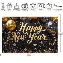 قطعة واحدة من خلفية احتفال رأس السنة الجديدة اللامعة بالأسود والذهبي - لافتة عيد رأس السنة السعيد الملونة مع النجوم، طباعة أحادية الجانب، مناسبة لأكشاك التصوير والغرف المعيشية والديكورات الخارجية واحتفالات المهرجانات وحفلات ليلة رأس السنة الجديدة، متوفرة بأحجام متعددة - متعدد الألوان - مشاهدة 8