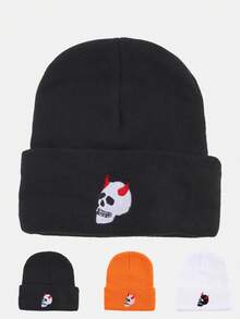 1 件男士 3D 字母刺绣针织帽，户外保暖冬季帽子秋季服装 - 黑2 - 查看 3