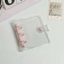 1pc A8 Transparent 3-Ring Binder, Cute Macaron Colored Loose Leaf Ledger, With Snap Button Soft Leather Surface Loose Leaf Notebook And Sticker Book, FEINIBOOK, Transparent Inner Page Replacement Core, Made Of Pp Material, Small Size, Large Capacity, Easy To Carry, Suitable For Diy Sticker Books, Hand Books, Or Placing Photo Cards, Photos, Small Objects, Etc. Of Idol Fans - Clear - View 21