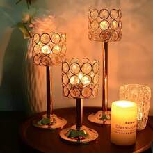 2/3/6/9个装优雅金属水晶球玻璃烛台，带防风玻璃盖，适用于餐厅、客厅、厨房、酒店客房、样板房等场所，可用作香薰烛台。金色水晶烛台，家居装饰，适用于婚礼、烛光晚餐等各种节日，如圣诞节、情人节（不含蜡烛）。