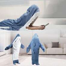Pijama Estranho e Interessante de Tubarão com Chapéus e Roupões de Flanela Quentes, Adequado para Fantasia de Festa de Halloween, Macacão Saco de Dormir, Coral Fleece Confortável e Respirável, Amigável para a Pele, Uso Casual, Tema Universal para Festas de Halloween, Páscoa e Natal - Azul - Ver 5