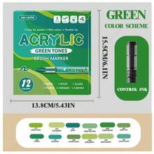 12 لون من أقلام الطلاء الأكريليك، بطرف فرشاة، بنظام حبر سائل مباشر، للقماش والصخور والزجاج والخشب والورق والقرع، لوازم فنية للأعمال اليدوية DIY - متعدد الألوان - مشاهدة 16