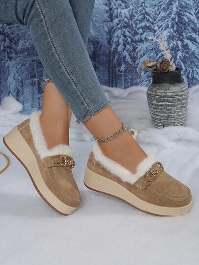 Mocasines casuales y versátiles para mujer para uso deportivo, con forro térmico sintético, suela gruesa y plataforma, de estilo slip-on