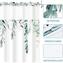 ALINK No Hook Shower Curtain With Snap In Liner - Floral Shower Curtain - Fabric Waterproof Inner Liner, Plants Navy Blue Flowers Modern Cloth Shower Curtains - Washable, 71 X 74