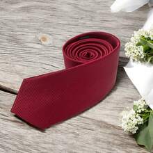 Solid Color Striped Men's Tie With Quality Texture, A Must-Have For Weddings, Business And Formal Occasions - Red - View 4