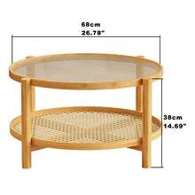 2-Tier Rattan Coffee Table / Modern Round Coffee Table For Living Room / With Glass Top And PVC Rattan Storage Shelf / Suitable For Living Rooms And Offices,Natural - Màu sắc tự nhiên - Xem 4