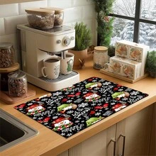 1 Stück Weihnachtsthema Untersetzer, Weihnachtsmuster saugfähige Abtropfmatte, Küchendekoration Kaffeemaschinen Matte, handgemachte Kaffeekanne Abtropfmatte, Küchenboden Matte, Esstisch Matte, Küchen Arbeitsplatten Geschirrtrockenmatte, Frühstücksmatte, hitzebeständige rutschfeste Trockenmatte, Diatomeenerde Trockenmatte, verbirgt Flecken, super saugfähige Küchenmatte, leicht zu reinigende Geschirrablage Matte, geeignet für Küche, Esstisch, Café, Bar, Feiertage, Partys, Heimdekoration, Weihnachtsgeschenke - Verschiedenfarbig - Übersicht 3