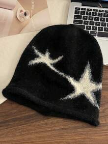1 pièce Chapeau en laine étoilé, chapeau tricoté élégant et chaud, convenant à un usage quotidien, chapeau de protection des oreilles, chapeau pour froid