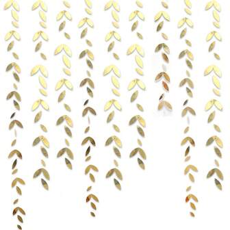 200cm Adornos colgantes con hojas de oro, Banderines de lámina de oro que ondean, Decoraciones de Año Nuevo, Decoraciones de fondo para bodas, Fondos para despedida de soltera, Decoraciones de fondo para fiestas, Arreglos para compromiso y cumpleaños, Decoraciones para celebraciones festivas