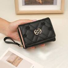 新款女士短款钱包，刺绣金属装饰纽扣设计，大容量，迷你钱包，小巧可爱，可作卡包、零钱包、钱包、腕带钱包，带挂绳 - 彩色 - 查看 19