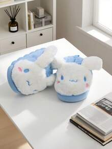 Cartoon Plush Slippers For Child & Youth - Cozy & Warm, Cartoon Shoes, Non-Slip Sole With Cute, Sanrio Characters Hello Kitty, Melody, Kuromi, Cinnamoroll Designs - Perfect For Indoor Lounging - 藍色 - 查看 7